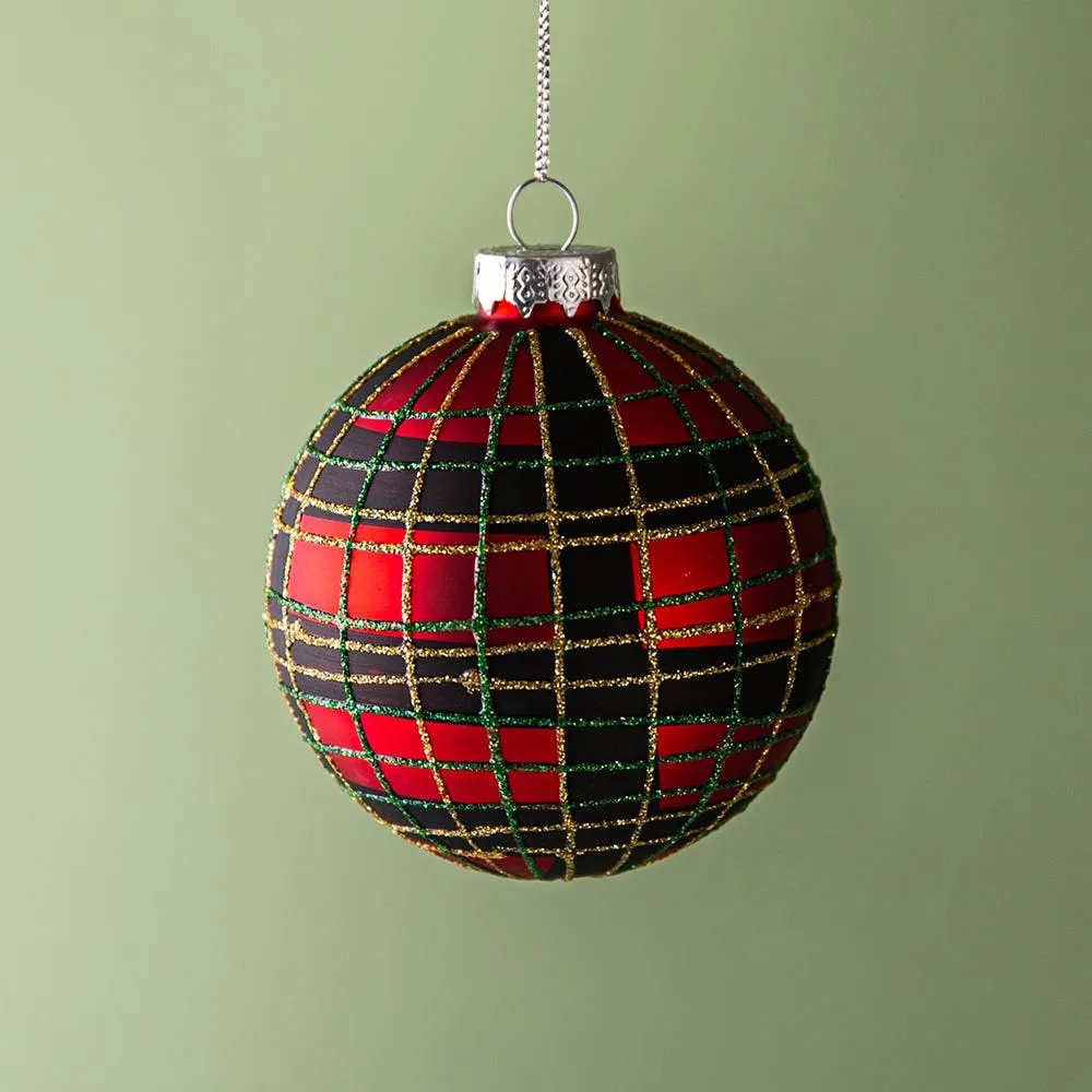 KSP Christmas 'Plaid' Glass Ball Ornament (Red)