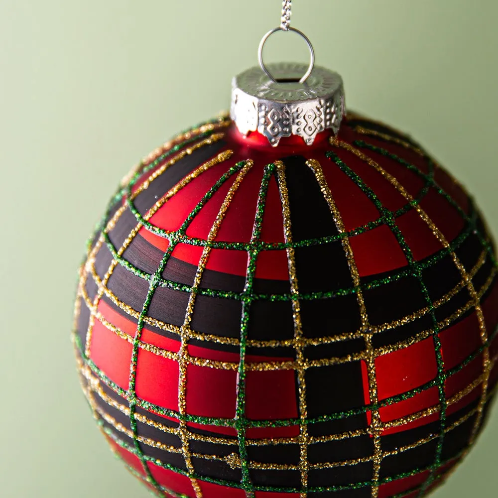 KSP Christmas 'Plaid' Glass Ball Ornament (Red)