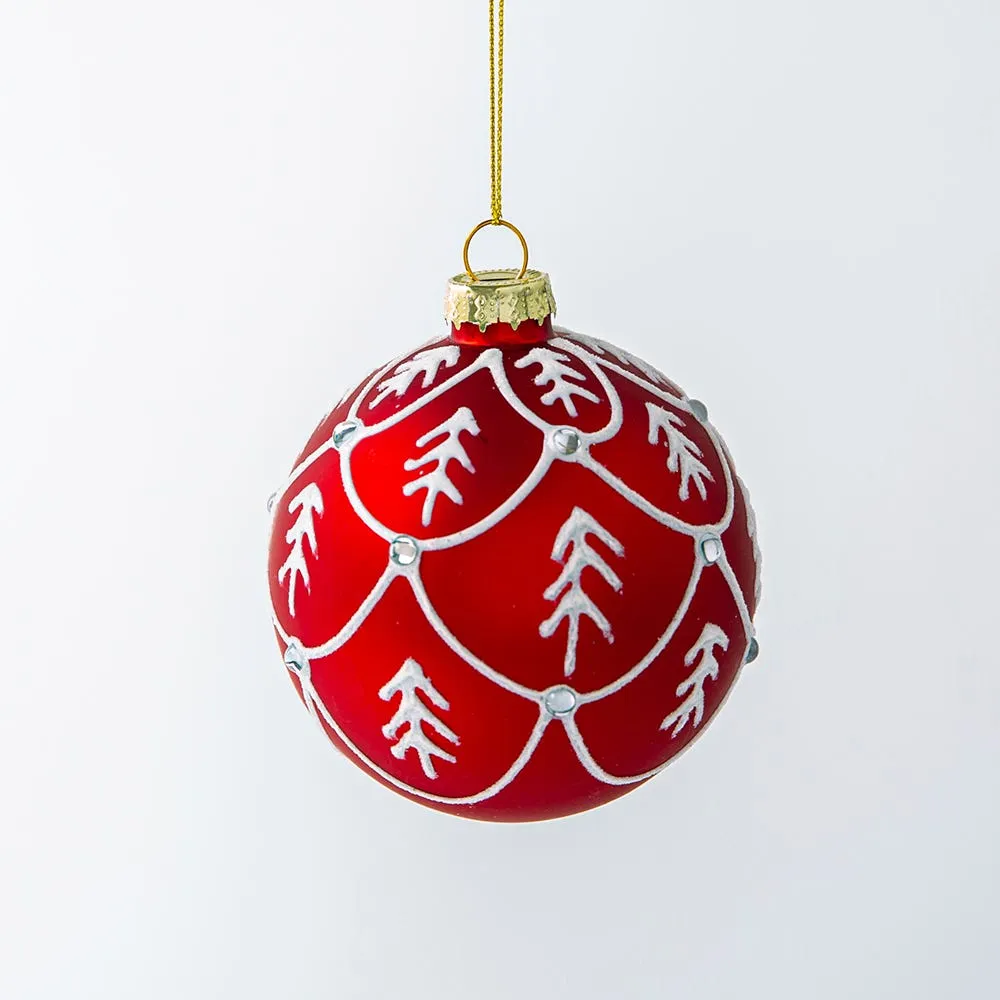 KSP Christmas 'Tree Line' Glass Ball Ornament (Red/White)