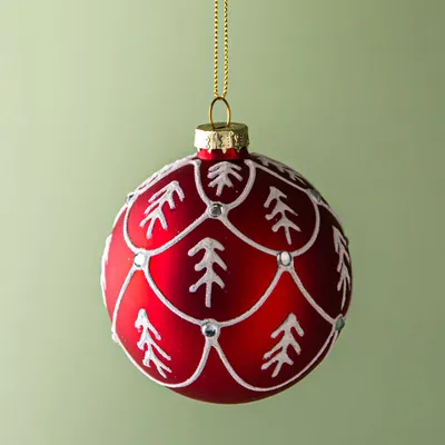 KSP Christmas 'Tree Line' Glass Ball Ornament (Red/White)