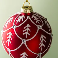 KSP Christmas 'Tree Line' Glass Ball Ornament (Red/White)