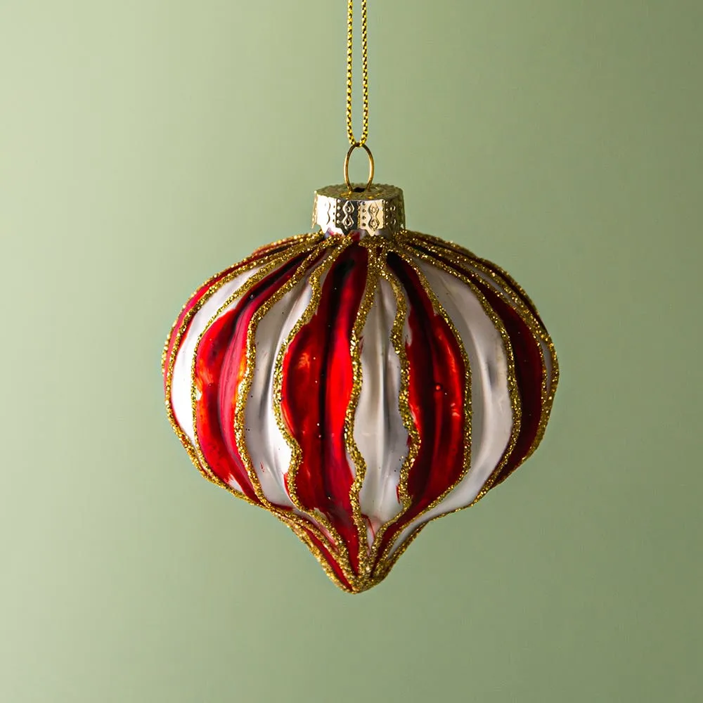 KSP Christmas 'Onion' Glass Ornament (Red/White)