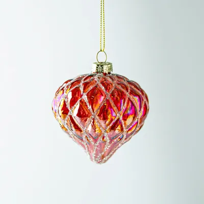 KSP Christmas 'Onion' Glass Ornament 8cm dia. (White/Red)