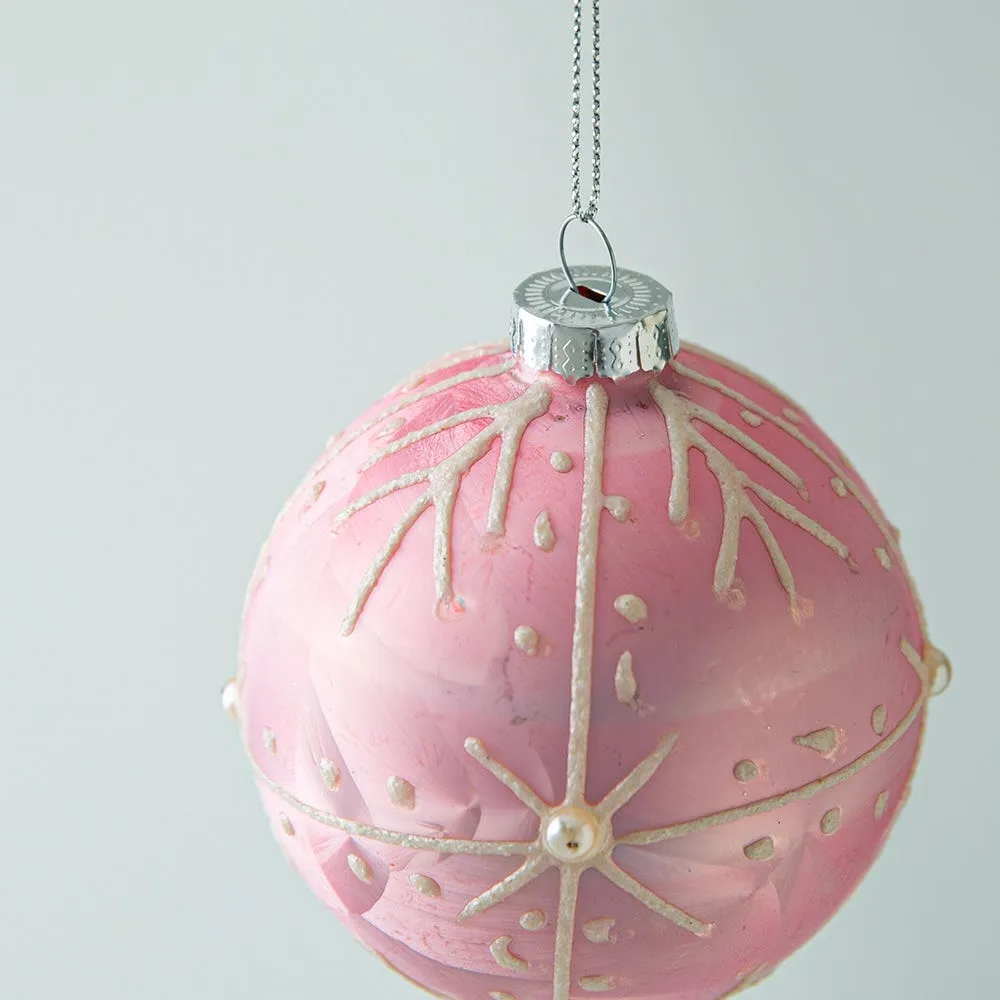 KSP Christmas 'Snowflake' Glass Ball Ornament (Pink)