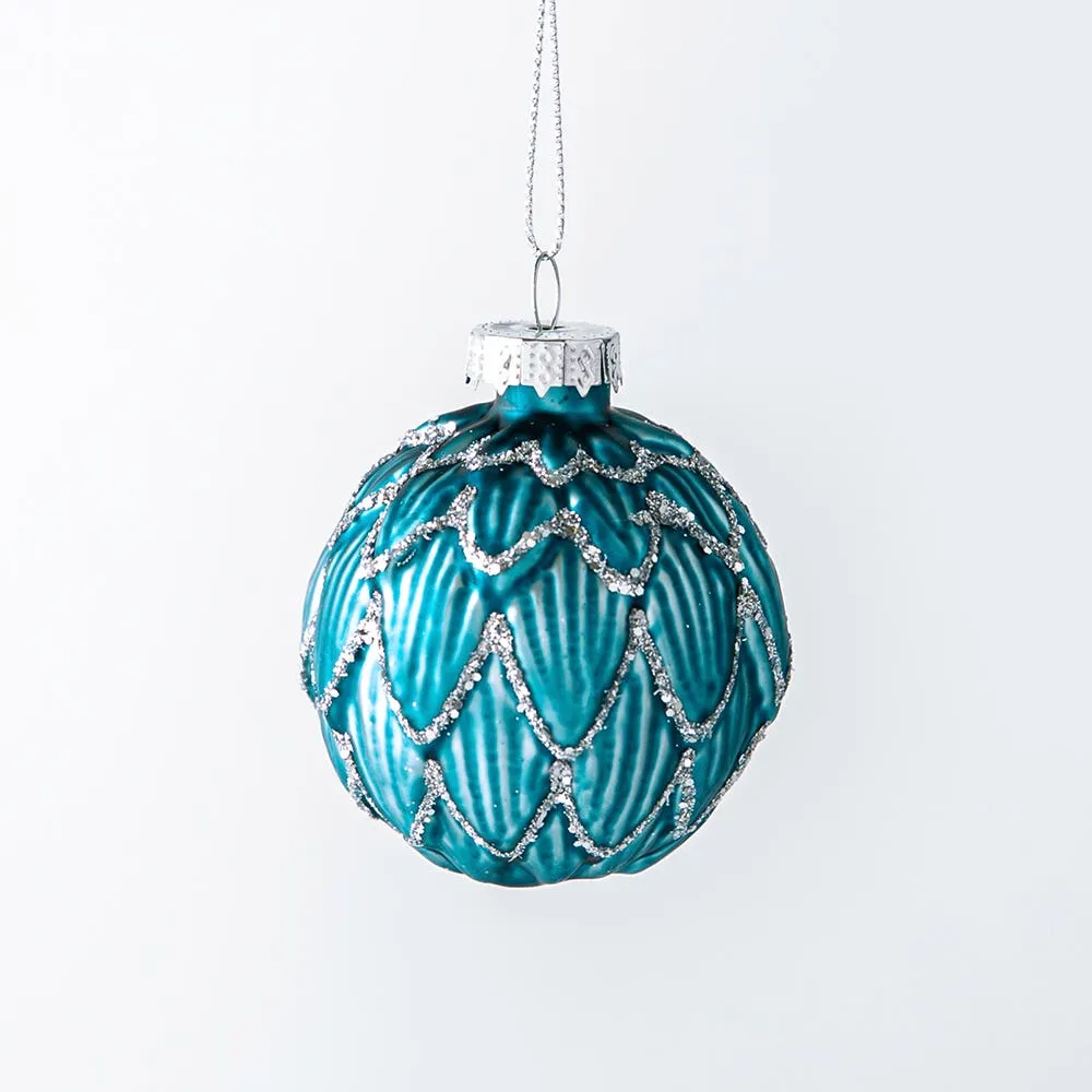 KSP Christmas 'Quilted' Glass Ball Ornament (Blue Metallic)