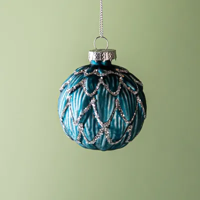 KSP Christmas 'Quilted' Glass Ball Ornament (Blue Metallic)