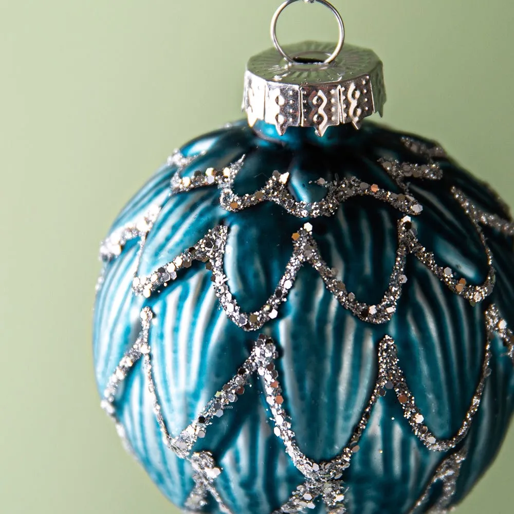 KSP Christmas 'Quilted' Glass Ball Ornament (Blue Metallic)