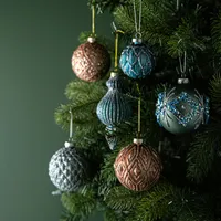 KSP Christmas 'Diamond Flower' Glass Ball Ornament (Blue Metallic)