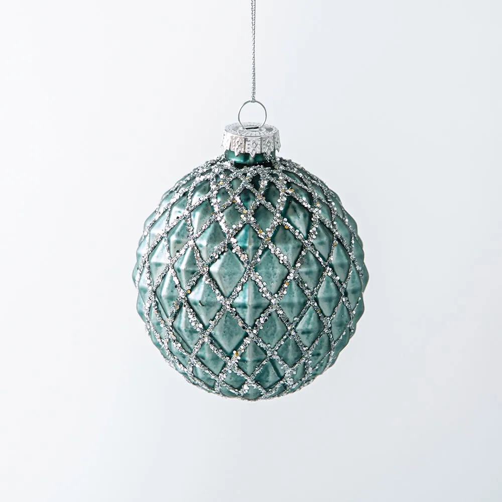 KSP Christmas 'Pintuck' Glass Ball Ornament (Blue/Silver)