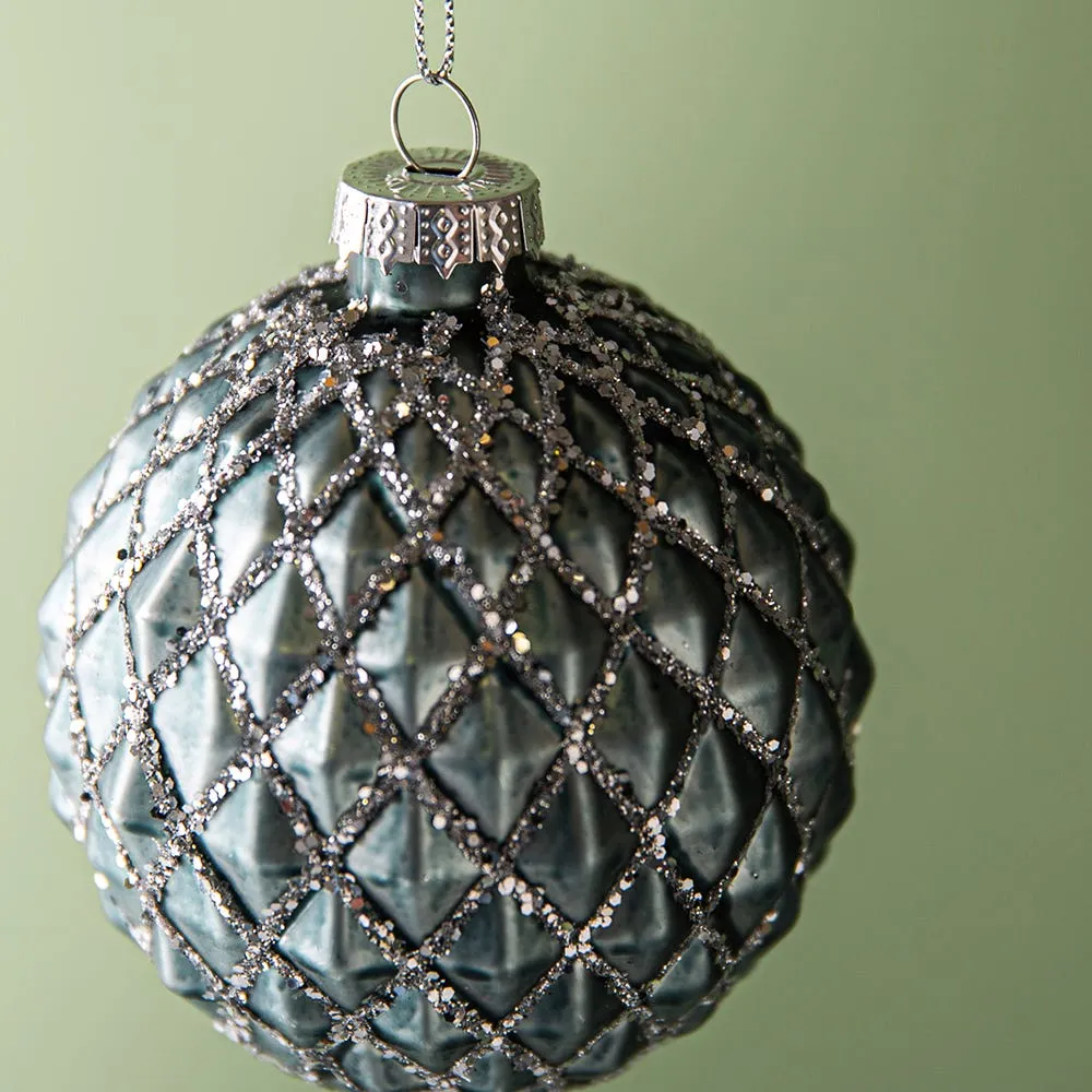 KSP Christmas 'Pintuck' Glass Ball Ornament (Blue/Silver)