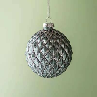 KSP Christmas 'Pintuck' Glass Ball Ornament (Blue/Silver)