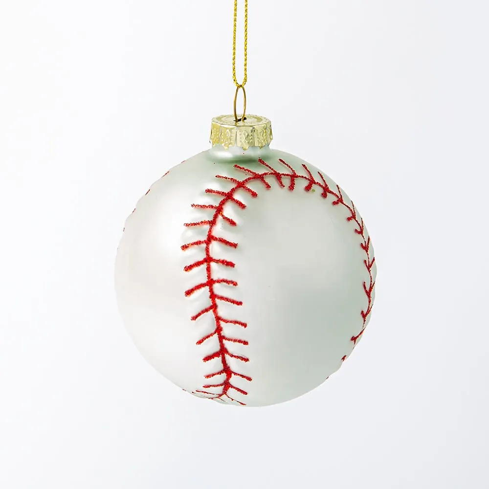 KSP Christmas 'Baseball' Glass Ornament (White/Red)