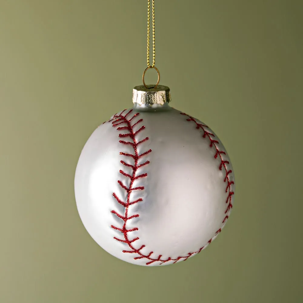 KSP Christmas 'Baseball' Glass Ornament (White/Red)