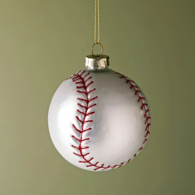 KSP Christmas 'Baseball' Glass Ornament (White/Red)