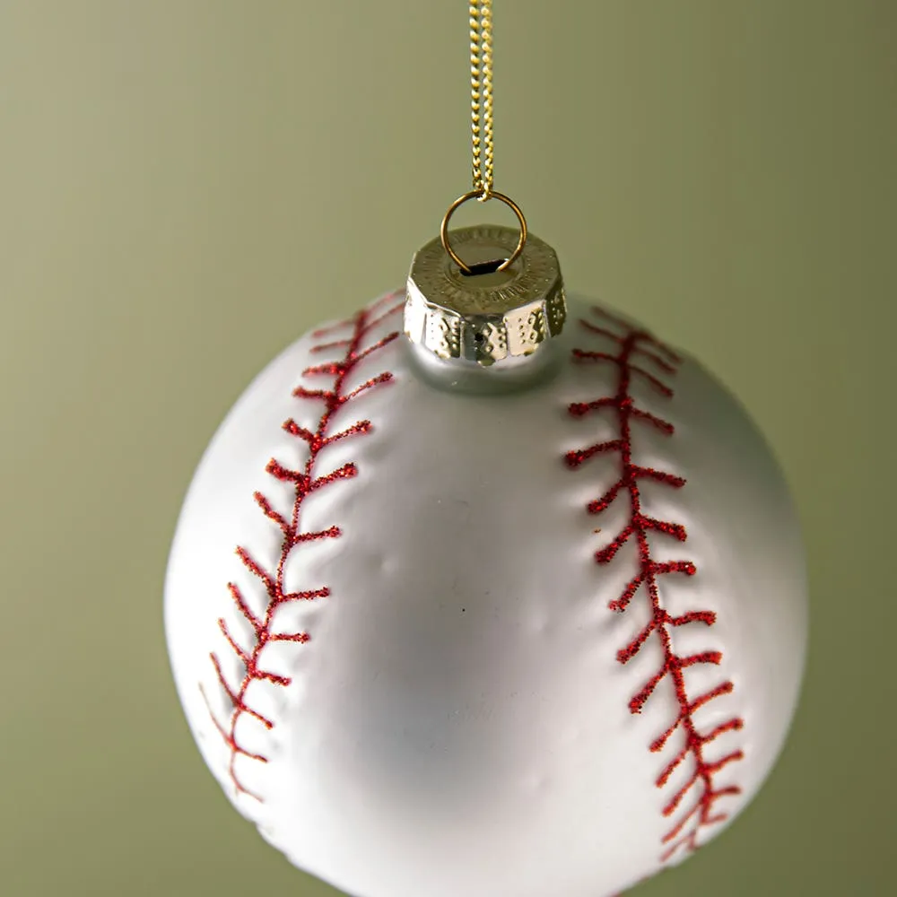 KSP Christmas 'Baseball' Glass Ornament (White/Red)