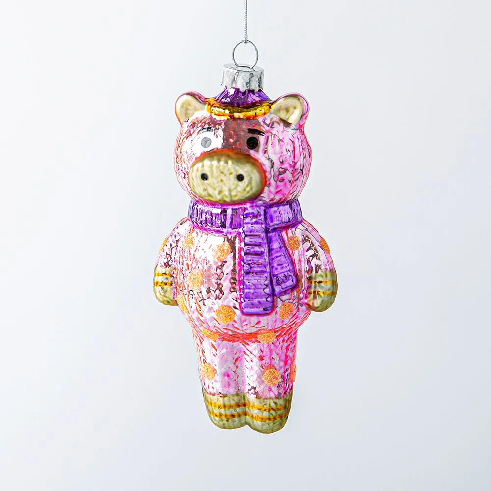 KSP Christmas 'Piggy w/Scarf' Glass Ornament (Multi Colour)