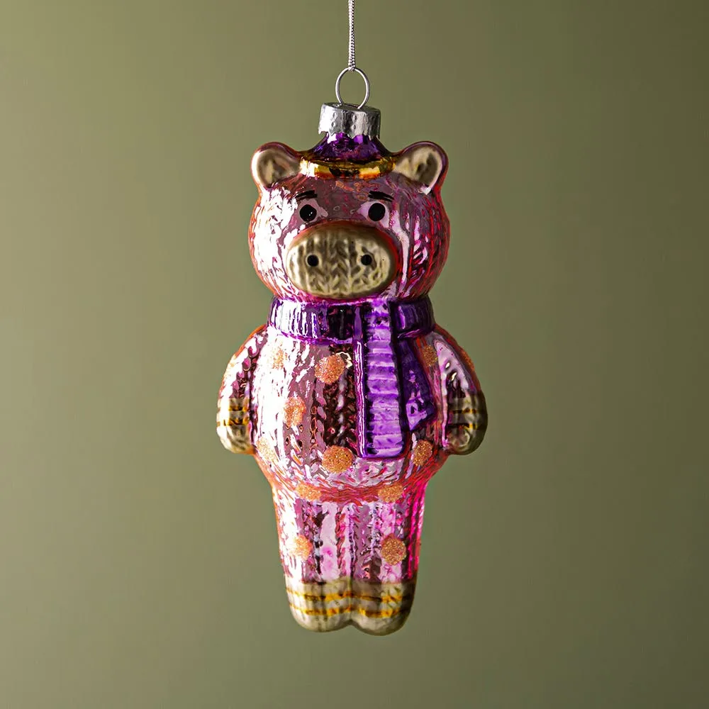 KSP Christmas 'Piggy w/Scarf' Glass Ornament (Multi Colour)