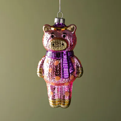 KSP Christmas 'Piggy w/Scarf' Glass Ornament (Multi Colour)