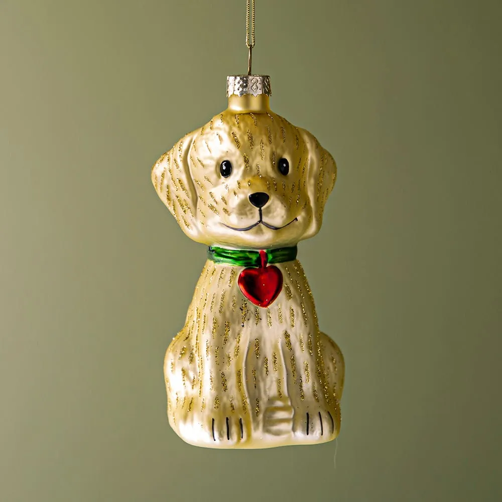 KSP Christmas 'Dog w/Heart' Glass Ornament (Multi Colour)