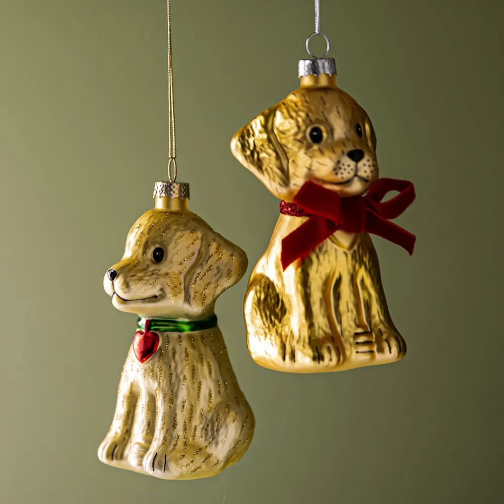 KSP Christmas 'Dog w/Heart' Glass Ornament (Multi Colour)