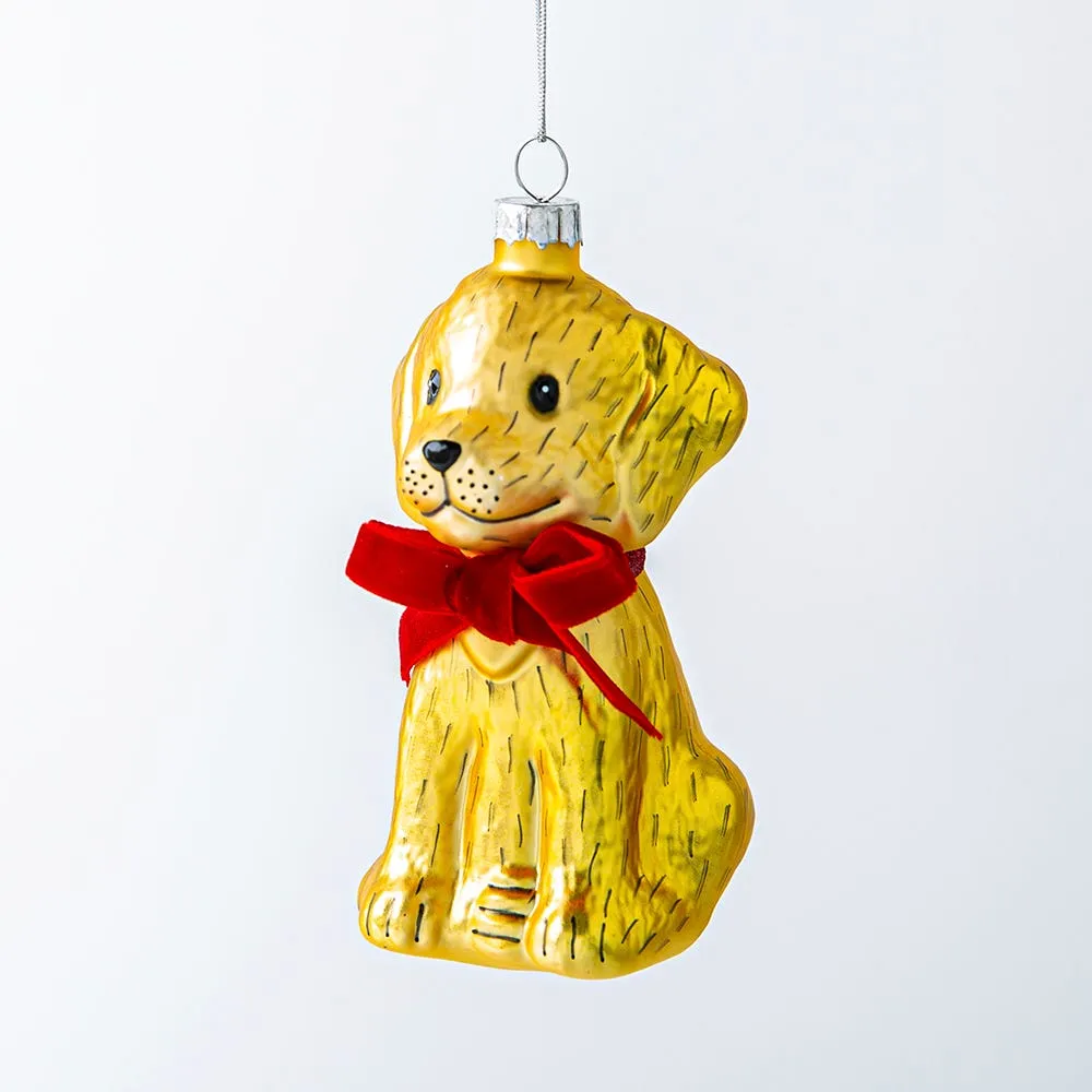 KSP Christmas 'Dog w/Bow' Glass Ornament (Gold)