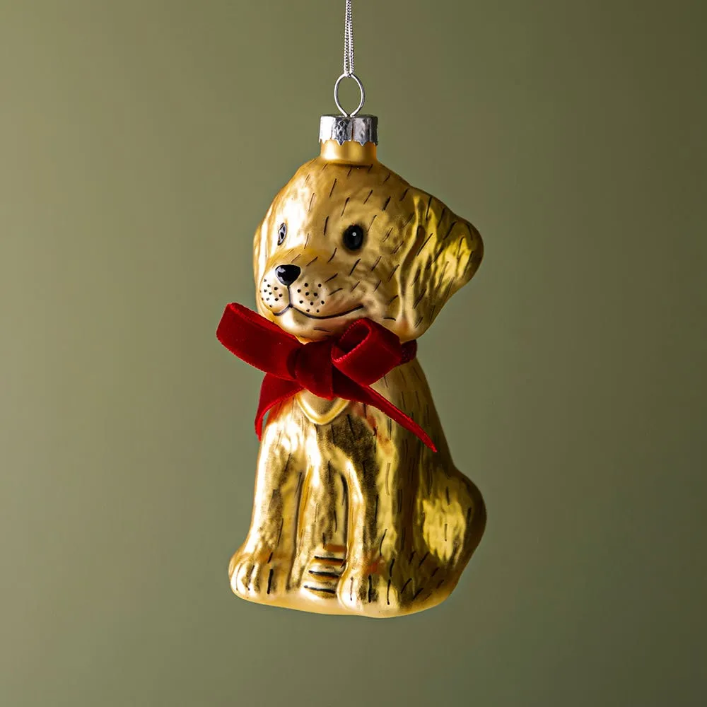 KSP Christmas 'Dog w/Bow' Glass Ornament (Gold)