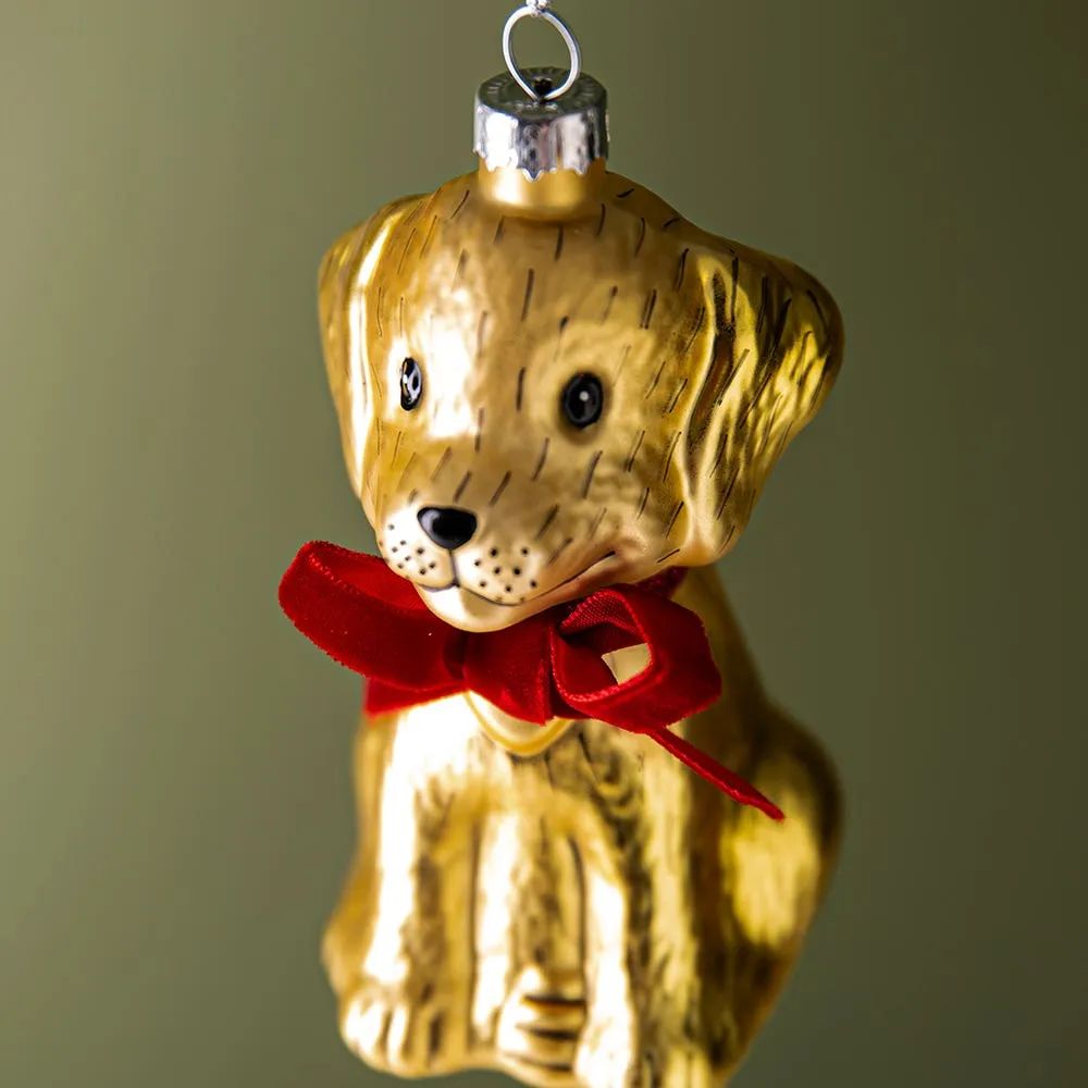 KSP Christmas 'Dog w/Bow' Glass Ornament (Gold)