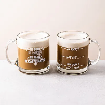 Libbey Decorated Glass Coffee Mug - Set of 2 (Clear)