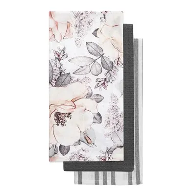 Harman Combo 'Floral Pink' Cotton Kitchen Towel - S/3 (White/Pink)