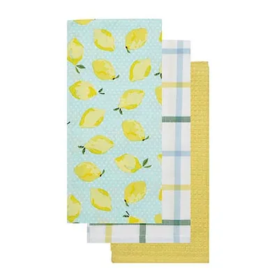 Harman Combo 'Retro Lemon' Cotton Kitchen Towel - S/3 (Aqua/Yellow)