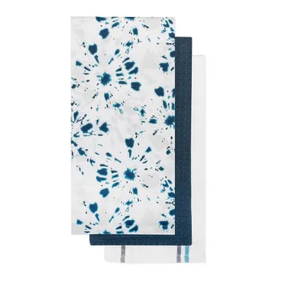 Harman Combo 'Tye Dye' Cotton Kitchen Towel - Set of 3 (White/Blue)