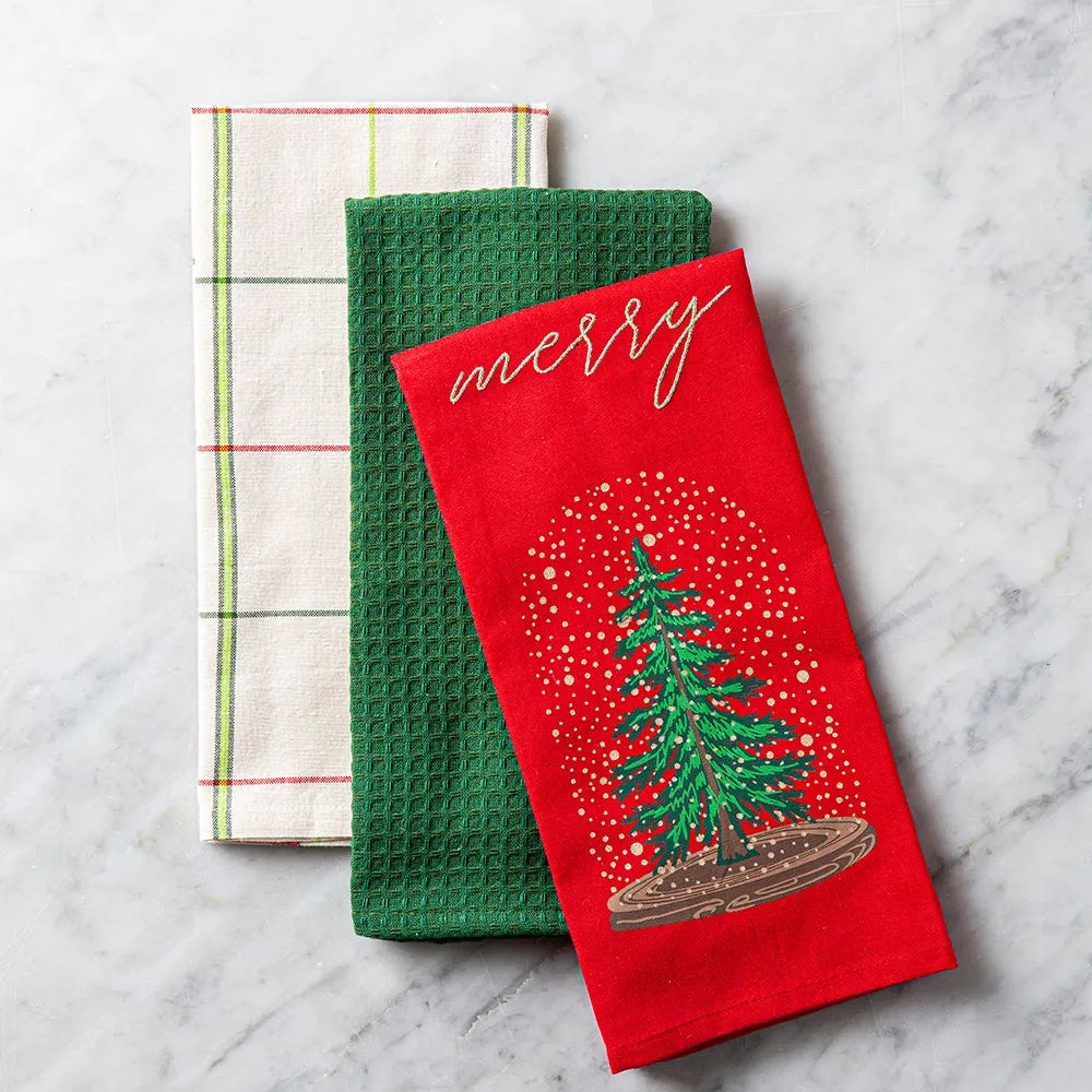 Harman Christmas 'Merry Trees' Cotton Kitchen Towel 18x26" - Set of 3