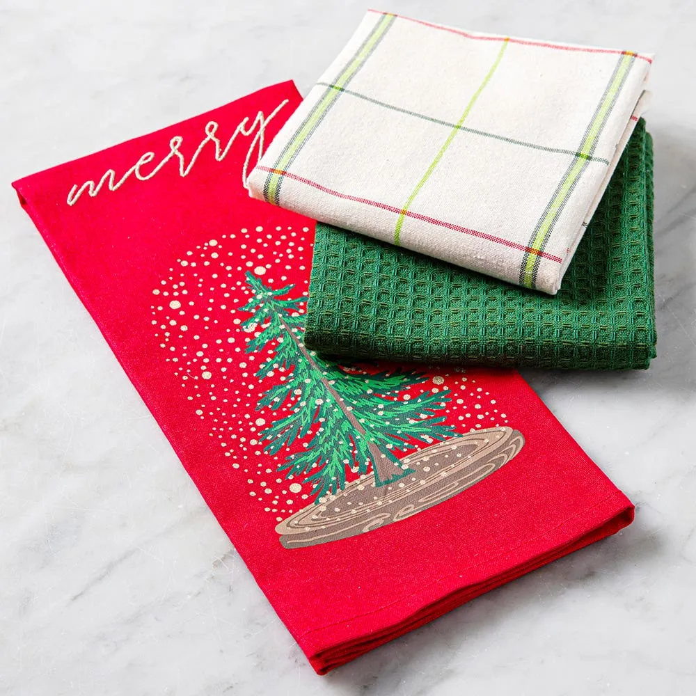 Harman Christmas 'Merry Trees' Cotton Kitchen Towel 18x26" - Set of 3