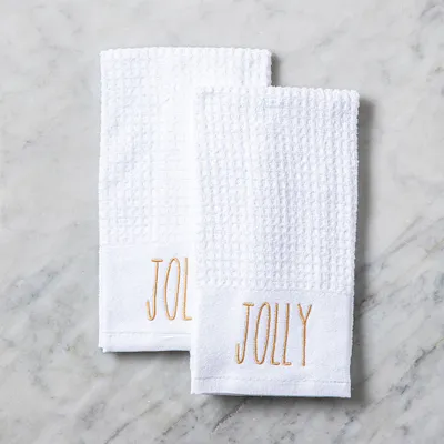 Harman Christmas 'Jolly Script' Cotton Terry Towel 16x24"- S/2 (White)