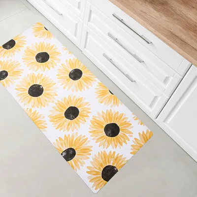 Harman Washable Non-Slip 'Sunflower' Smart Accent Mat (White/Yellow)