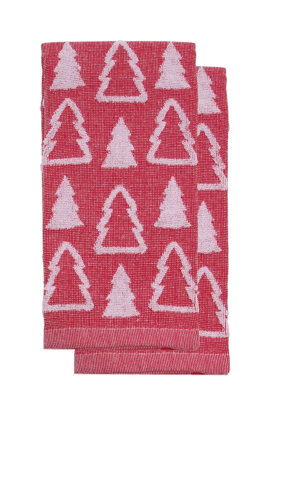 Harman Christmas 'Sculpted Tree' Cotton Terry Towel 16x24" - S/2 (Red)