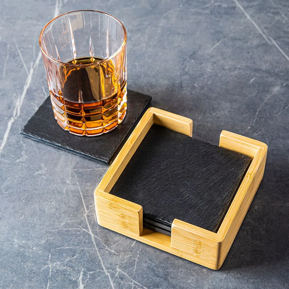 KSP Entertain Slate Stone Coaster with Holder - Set of 4