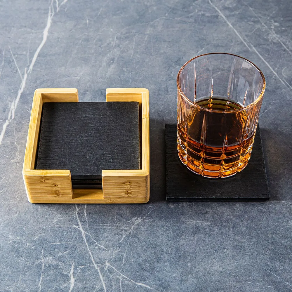 KSP Entertain Slate Stone Coaster with Holder - Set of 4