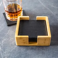 KSP Entertain Slate Stone Coaster with Holder - Set of 4