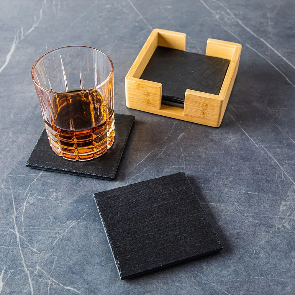 KSP Entertain Slate Stone Coaster with Holder - Set of 4