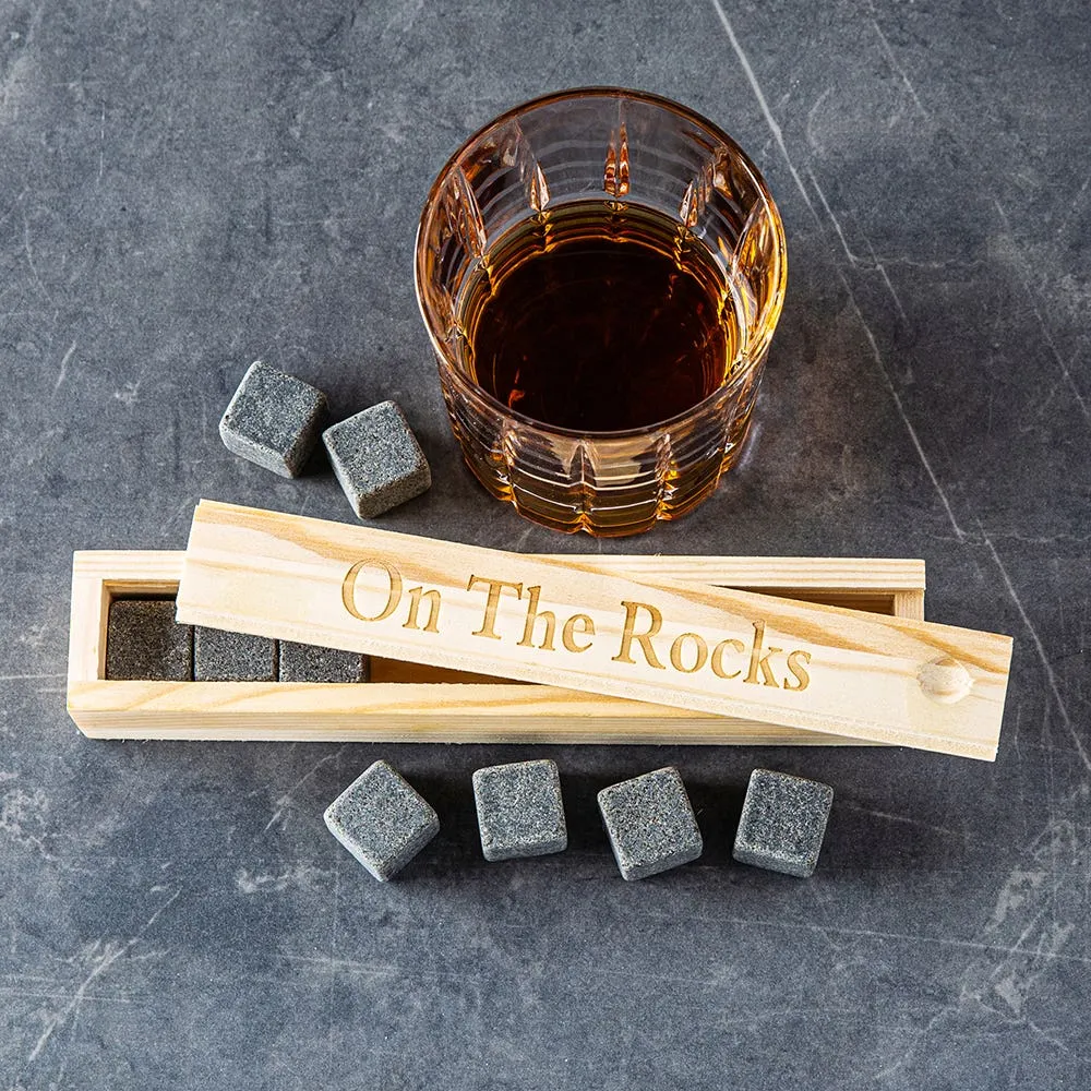 KSP On the Rocks 'Natural Wood' Marble Whisky Stones with Box - S/9