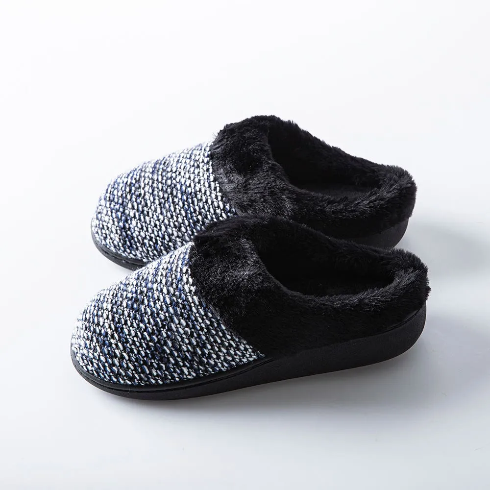 Every Sunday 'Medium Fur' Memory Foam Slippers Women (Black/Navy Knit)