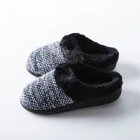 Every Sunday 'Medium Fur' Memory Foam Slippers Women (Black/Navy Knit)