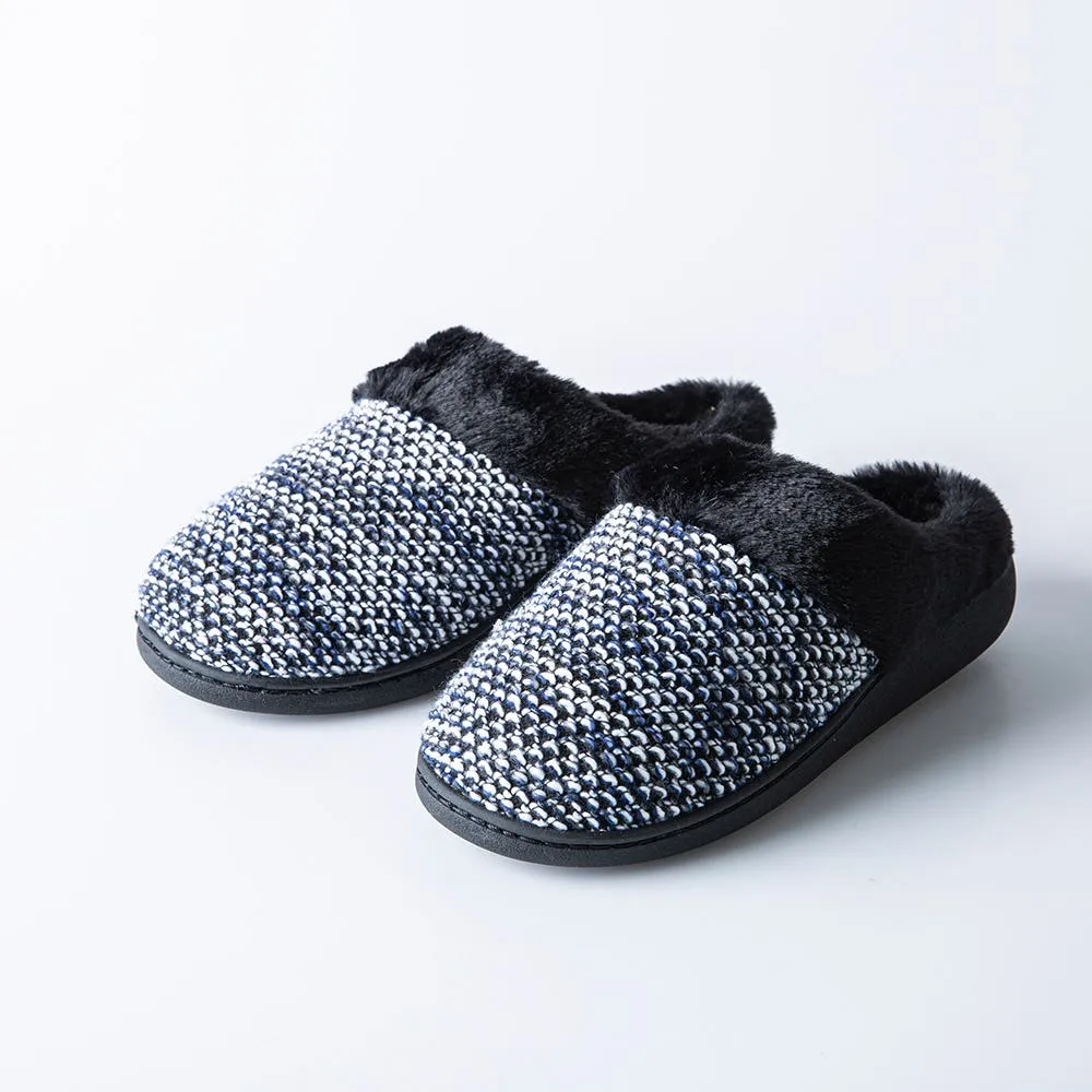 Every Sunday 'Medium Fur' Memory Foam Slippers Women (Black/Navy Knit)