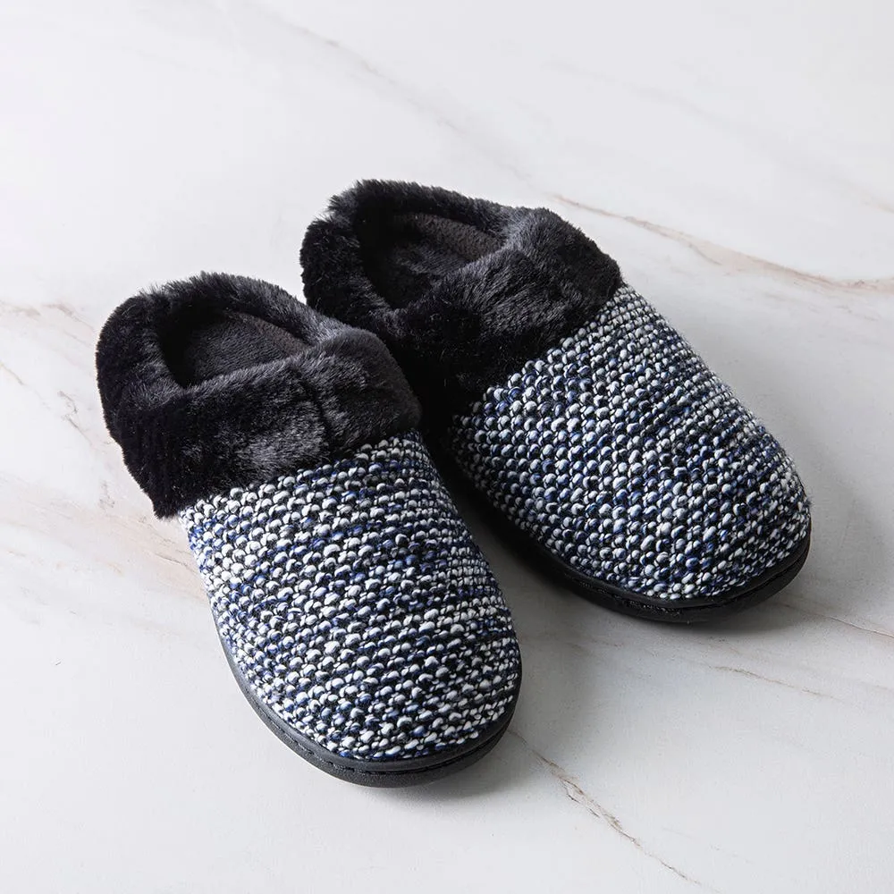 Every Sunday 'Medium Fur' Memory Foam Slippers Women (Black/Navy Knit)