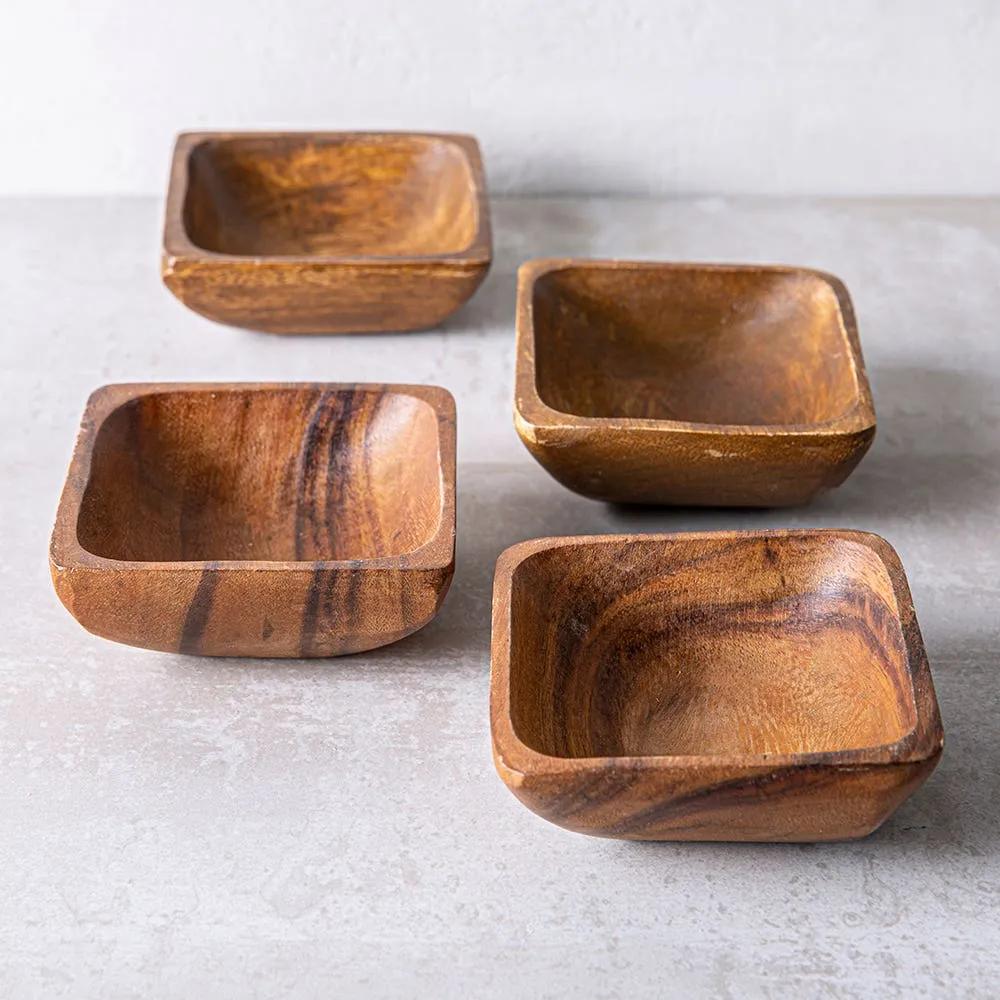 Home Essentials Acacia 'Square' Wood Snack Bowl - Set of 4 (Natural)