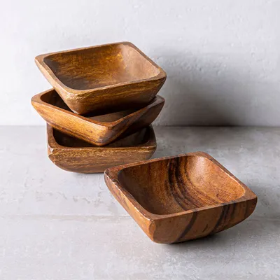 Home Essentials Acacia 'Square' Wood Snack Bowl - Set of 4 (Natural)