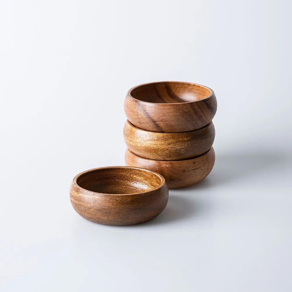 Home Essentials Acacia 'Round' Wood Snack Bowl - Set of 4 (Natural)