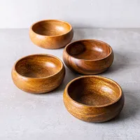 Home Essentials Acacia 'Round' Wood Snack Bowl - Set of 4 (Natural)