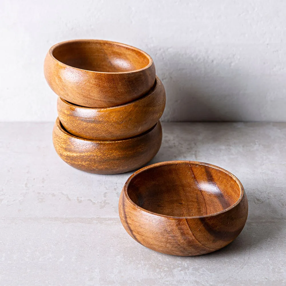 Home Essentials Acacia 'Round' Wood Snack Bowl - Set of 4 (Natural)